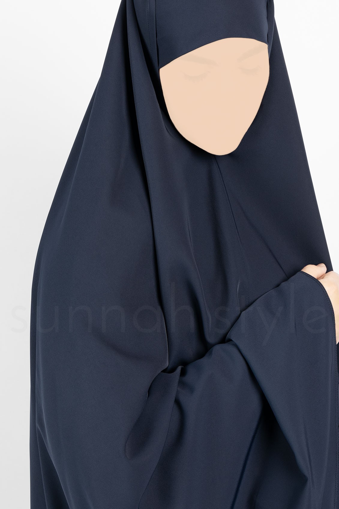 Sunnah Style Essentials Tie-Back Khimar Knee Length Navy Blue